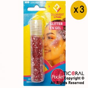 GLITTER EN GEL PELO ROSTRO CUERPO ROSA 854-04 X 20 GR x 3